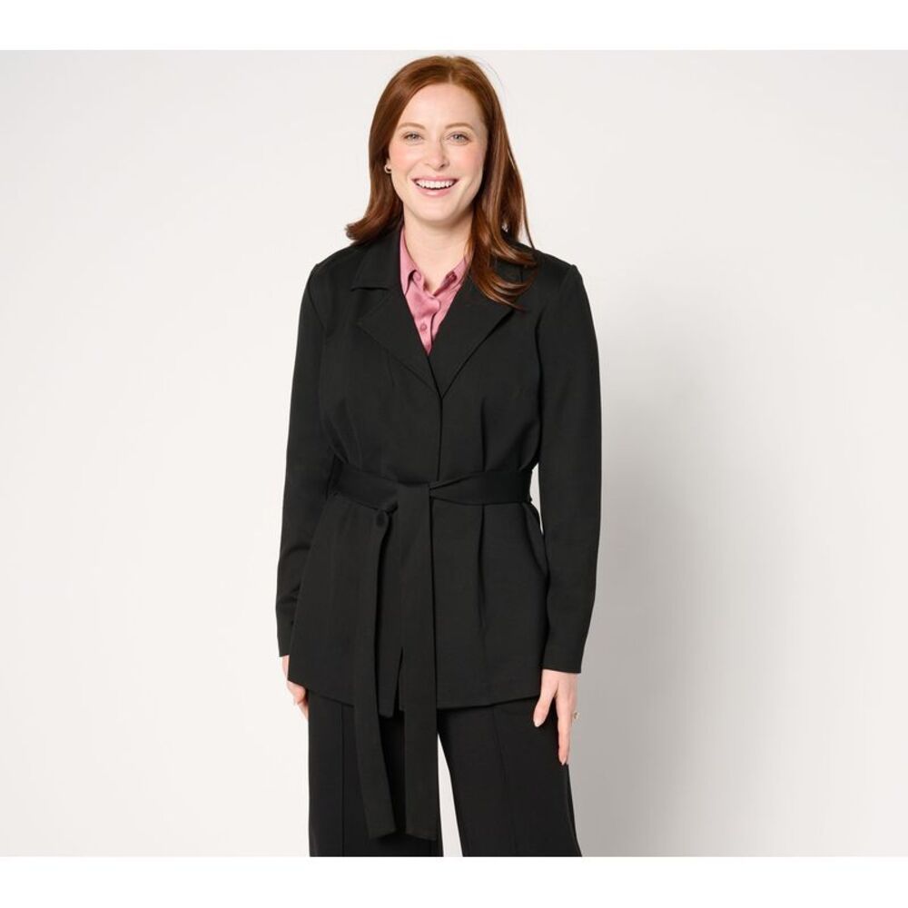 Isaac Mizrahi Live! Women's Jacket Sz M Sublime Ponte Wrap w Belt Black A664480